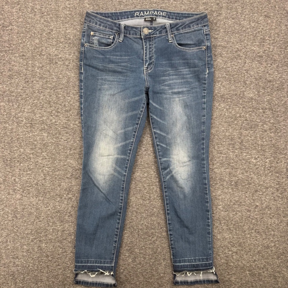 Rampage Sophie Mid Rise Skinny Jeans‎ Womens 13 Blue Medium Wash Raw Split Hem